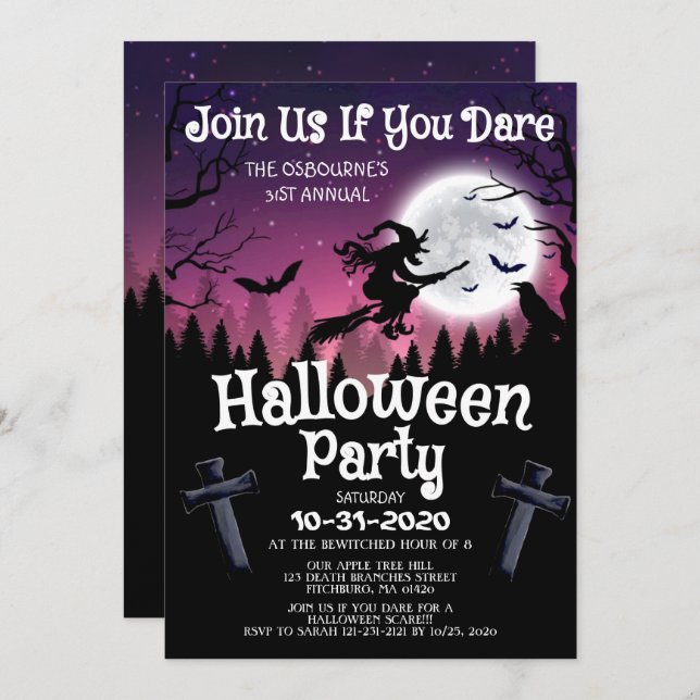 Spooky Chic Wicked Witch Halloween Costume Party Invitation (Front/Back)