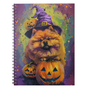 Spooky Chow Chow Dog Halloween Witch And Pumpkin  Notebook