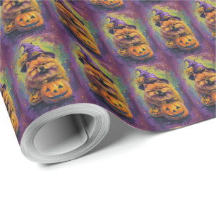 Spooky Chow Chow Dog Halloween Witch And Pumpkin  Wrapping Paper