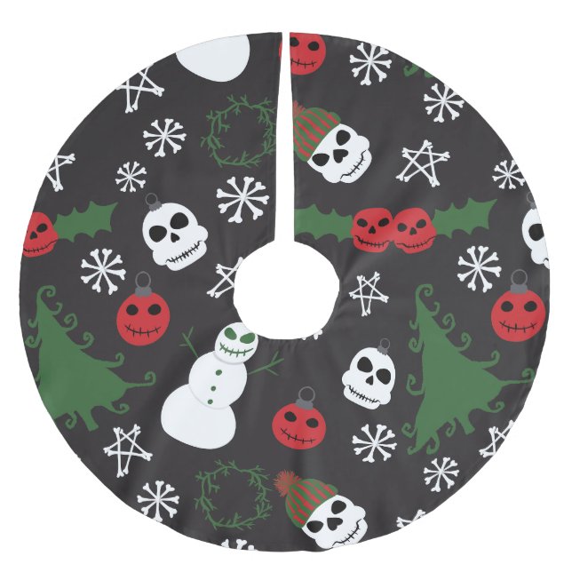 Spooky Christmas Creepy Goth Themed Holiday Brushed Polyester Tree Skirt (Front)
