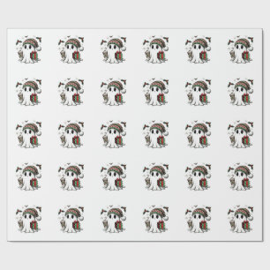 Spooky Christmas Halloween Ghost Santa Hat Wrapping Paper