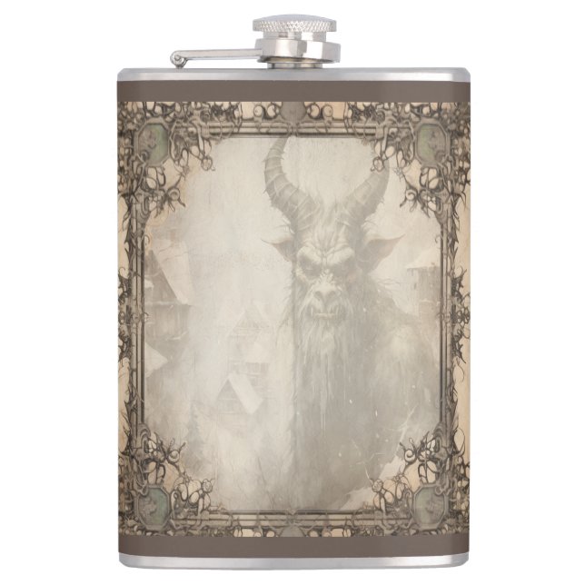 Spooky Christmas Krampus Hip Flask (Front)