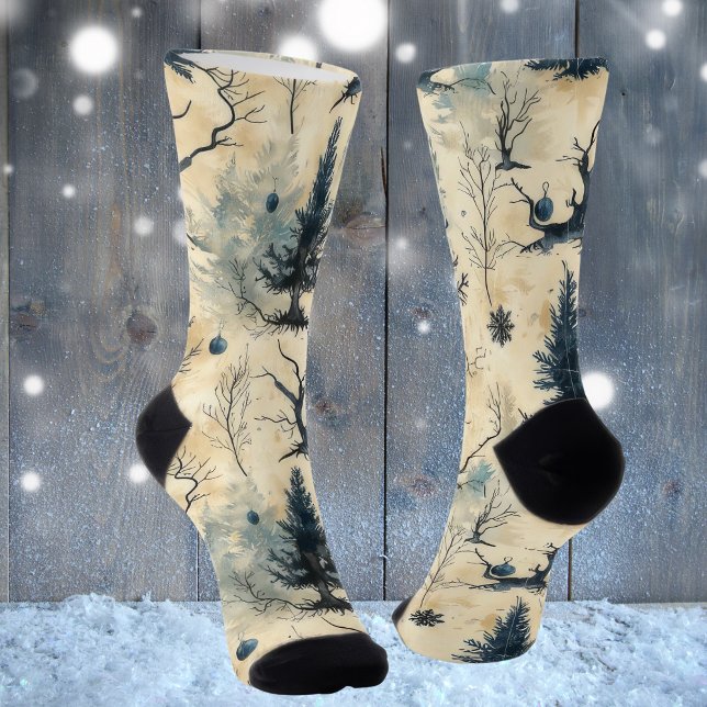 Spooky Christmas Tree Socks (winter forest 1)
