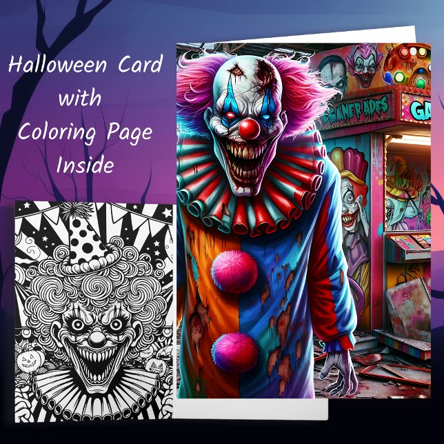 Spooky Clown Halloween and Colouring Page Card (Creator Uploaded)