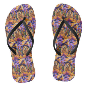 Spooky Cocker Spaniel Dog Halloween Witch Pumpkin Flip Flops