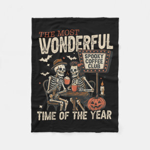 Spooky Coffee Club Skeletons Halloween Season Summ Fleece Blanket
