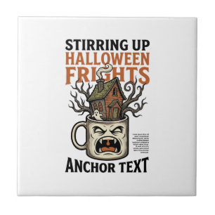 Spooky Coffee Halloween Haunted Mug Graphic Shirt_ Tile