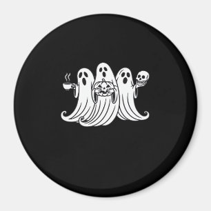 Spooky Coffee Sipping Pumpkin Holding Magnet