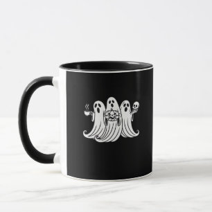 Spooky Coffee Sipping Pumpkin Holding Mug