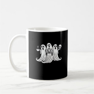 Spooky Coffee Sipping Pumpkin Holding Mug