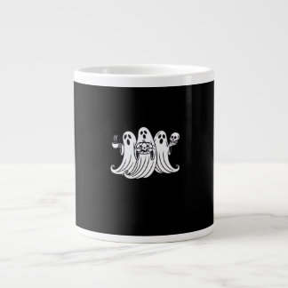 Spooky Coffee-Sipping Pumpkin-Holding Skull-Displa Large Coffee Mug