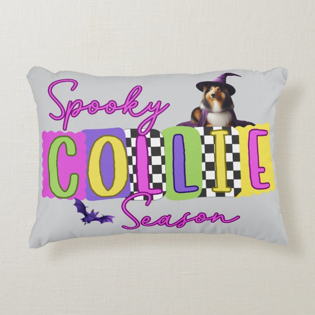 Spooky Collie Halloween Accent Pillow (Front)