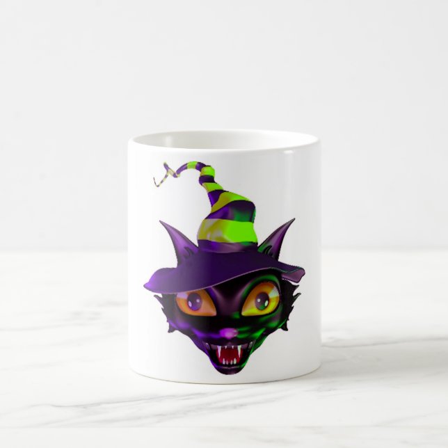 Spooky Colourful Cat Coffee Mug (Center)