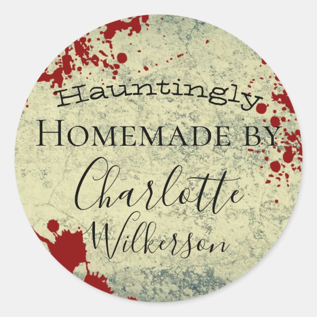 Spooky Concrete and Blood Splatter Halloween Classic Round Sticker (Front)