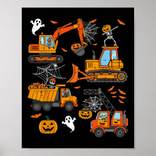Spooky Construction Trucks Toddler Boys Halloween  Poster
