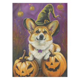 Spooky Corgi Dog Halloween Witch Pumpkin Tablecloth