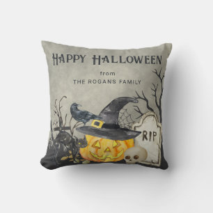 Spooky Costumes and Cocktails Halloween Throw Pillow