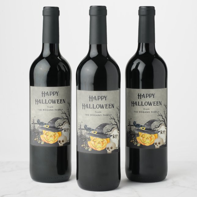 Spooky Costumes and Cocktails Halloween Wine Label (Bottles)