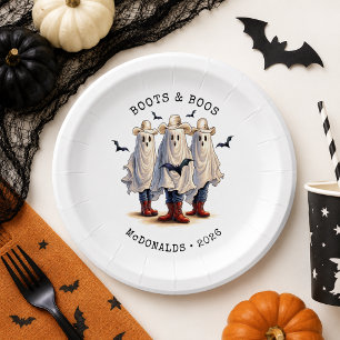 Spooky Cowboy Ghosts Western Halloween Paper Plate