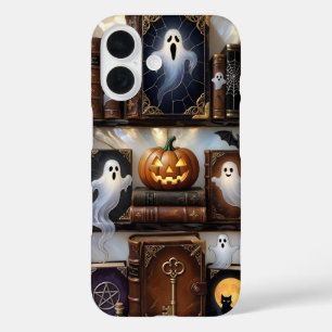 Spooky Cozy iPhone Case Ghost Pumpkin Bookshelf