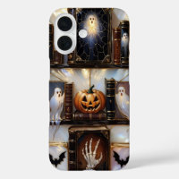 Spooky Cozy iPhone Case Ghost Pumpkin Bookshelf