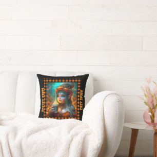 Spooky & Cozy Pumpkin Spice Gnome Throw Pillow