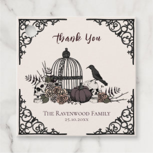 Spooky Cream Gothic Skull and Roses Thank You Favour Tags