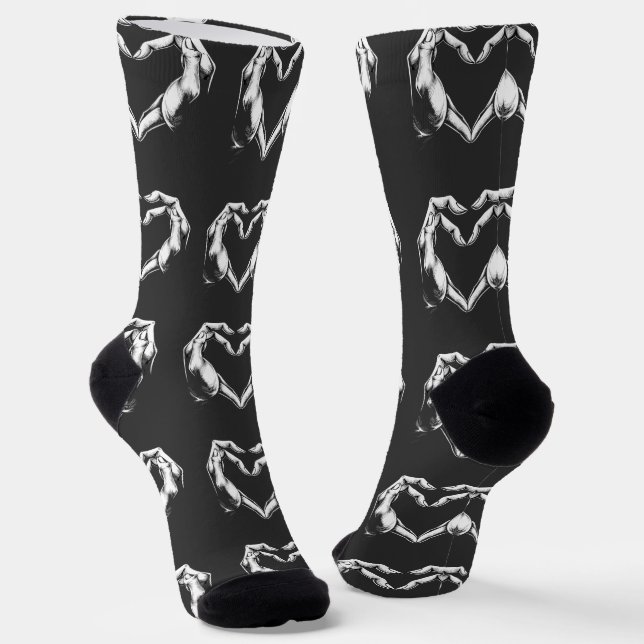 Spooky Creature Heart Hands Line Art Illustration Socks (Angled)