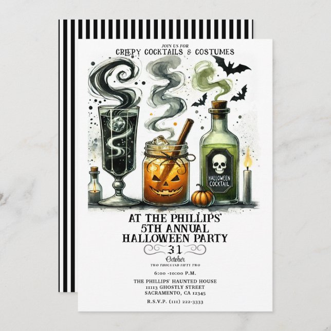 Spooky Creepy Cute Cocktails Halloween Party Invitation (Front/Back)