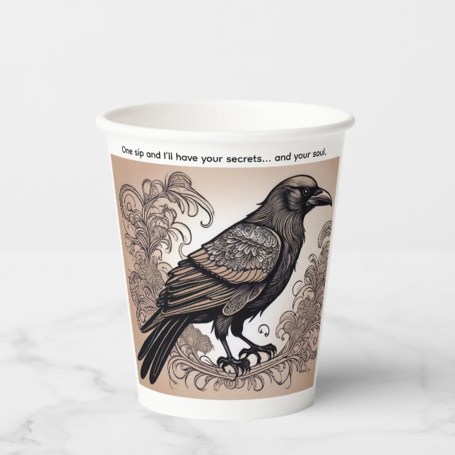 Spooky Crow Halloween Folk Art Paper Cups (Front)