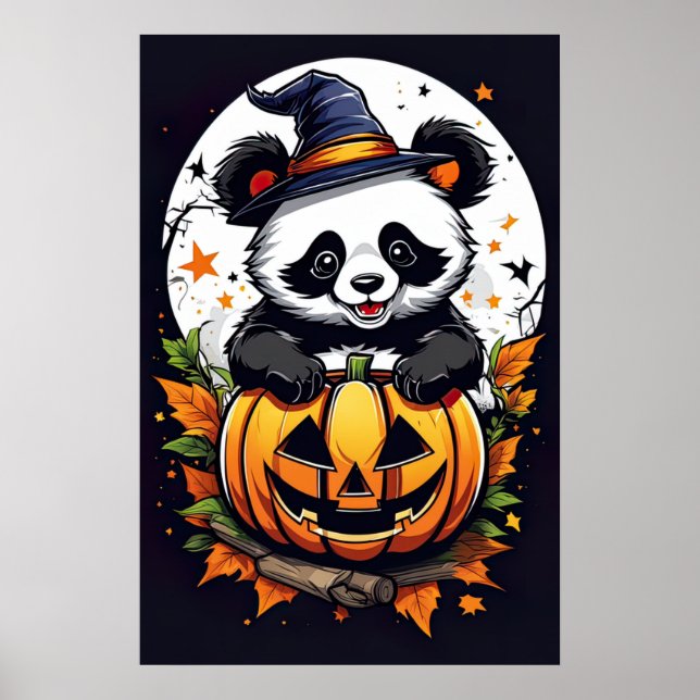 Spooky Cuddles, Adorable Halloween Panda Poster (Front)