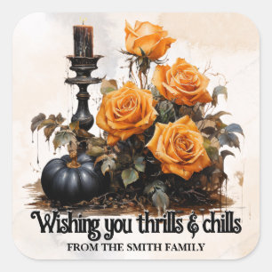 Spooky Custom Thrills Chills Halloween Square Sticker