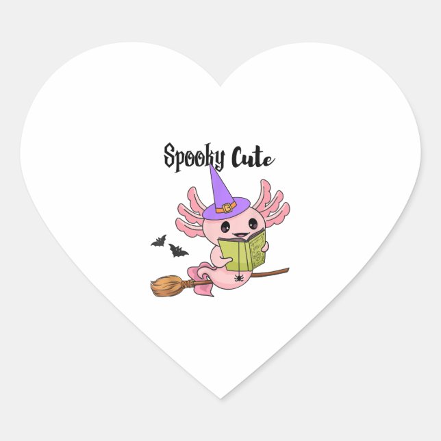 Spooky Cute Axolotl Halloween Heart Sticker (Front)