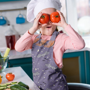 Spooky Cute Bats Kids Halloween Purple & Orange Apron