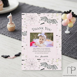 Spooky Cute Bats Pastel Pink Halloween Thank You C Card