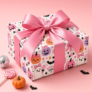 Spooky Cute Birthday Ghoul Pink Halloween Wrapping Paper