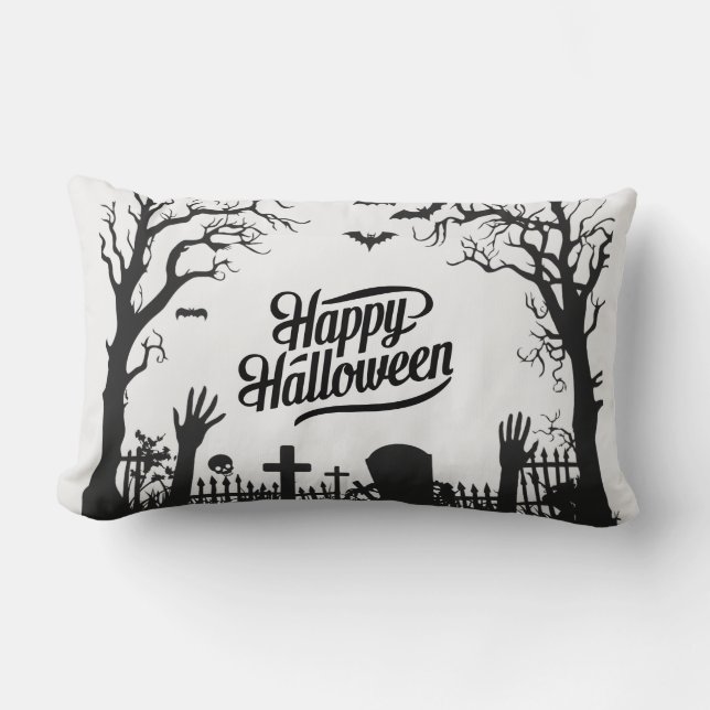 Spooky Cute Black and White Halloween  Lumbar Pillow (Front)