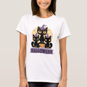 Spooky Cute Black Cat Halloween Autumn Pumpkin  T-Shirt