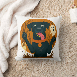 Spooky Cute Black Dog with Ghost Throw Pillow