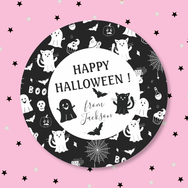 Spooky Cute Black White Halloween Kid Sticker (Creator Uploaded)