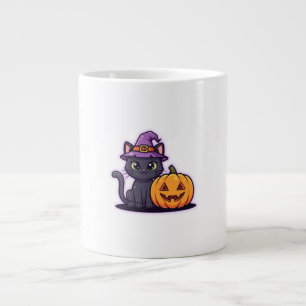 Spooky Cute Cat – Adorable Halloween Design 🎃🐱 Large Coffee Mug