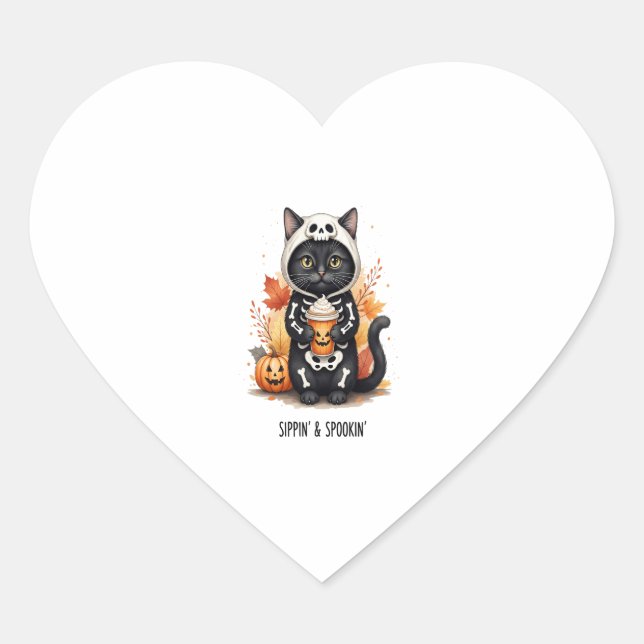 Spooky Cute Cat Halloween Heart Sticker (Front)