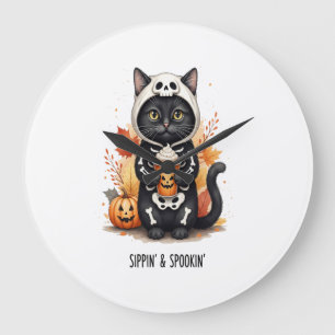 Spooky Cute Cat Halloween Large Clock