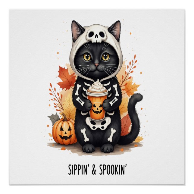 Spooky Cute Cat Halloween Poster (Front)