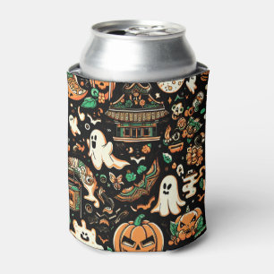 Spooky Cute Creepy Kawaii Ghost Pumpkin Halloween Can Cooler