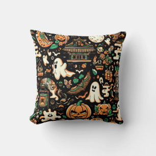 Spooky Cute Creepy Kawaii Ghost Pumpkin Halloween Throw Pillow