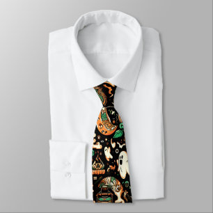 Spooky Cute Creepy Kawaii Ghost Pumpkin Halloween Tie