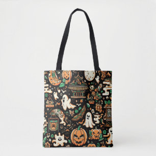 Spooky Cute Creepy Kawaii Ghost Pumpkin Halloween Tote Bag