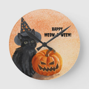 Spooky Cute Customizable Halloween Cat Wall Clock