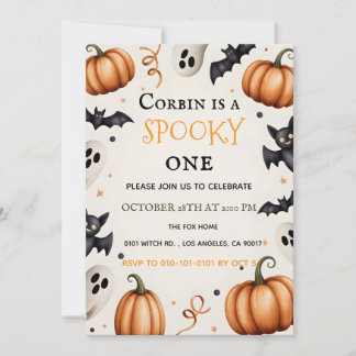 Spooky Cute Ghost & Bat Halloween Birthday Invitat Thank You Card